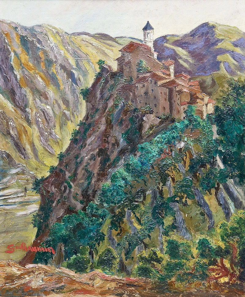 Paesaggio roccioso con un gruppo di case